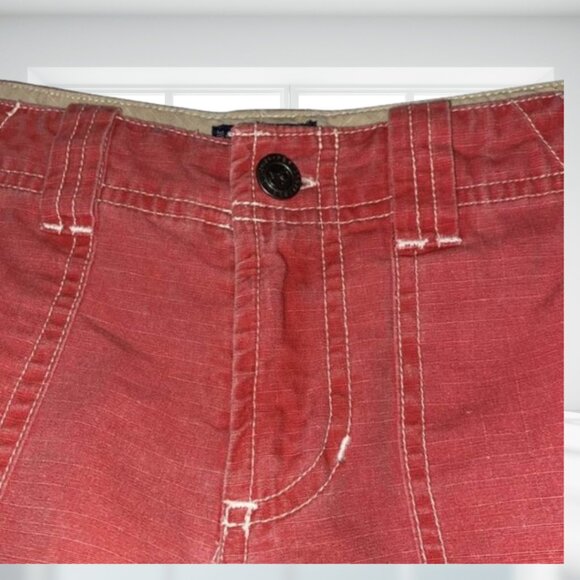 Periscope Red Fade Cotton Utility Shorts White Stitching Size 3 Y2K Aesthetic - Picture 6 of 10